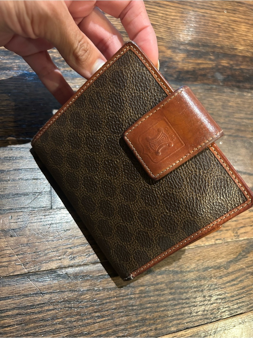 Celine Brown Leather Card Holder with Logo Snap